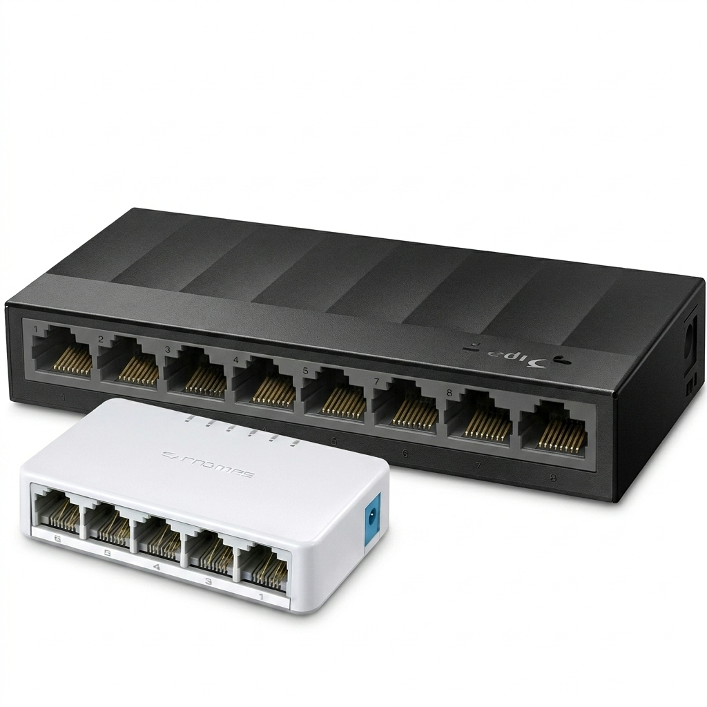 Switch de Rede 5 e 8 Portas – 10/100Mbps e Gigabit 10/100/1000Mbps